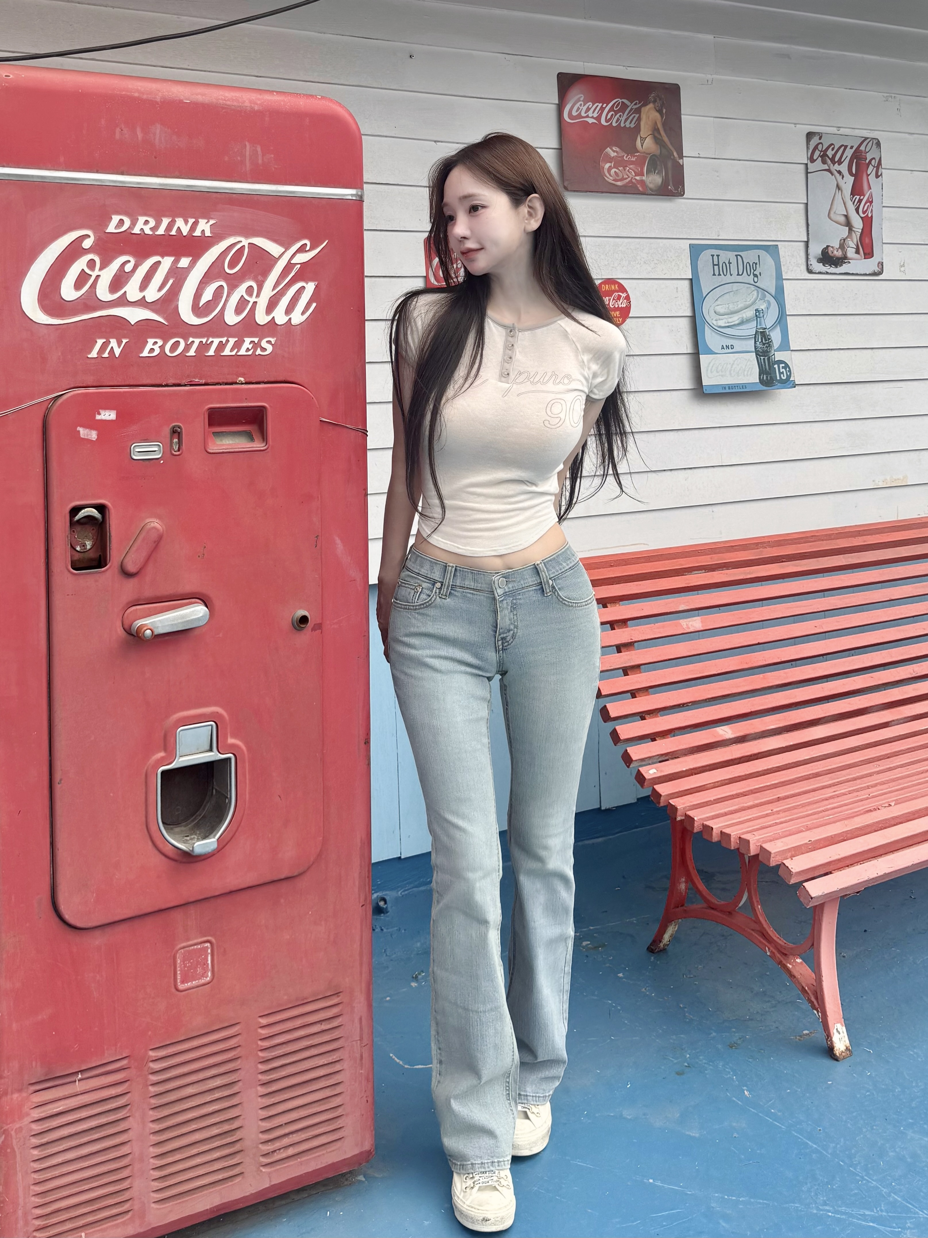 LOW WAIST BOOTCUT JEANS LIGHT BLUE